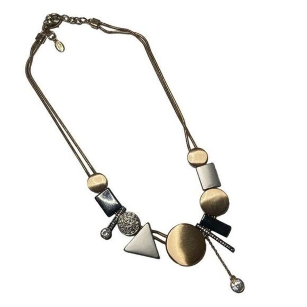 Jade & Jasper Geometric Statement Necklace Gold Silver Crystal Charm Pendant 16"